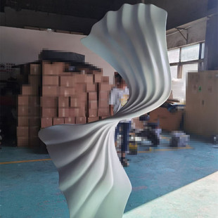 接来图定制现代简约白色玻璃钢飘带雕塑抽象流线艺术摆件落地装 饰