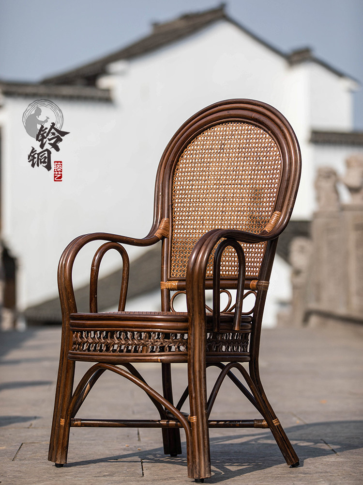 藤椅天然印尼真藤单人老人藤编靠背办公椅休闲腾椅家用阳台三件套