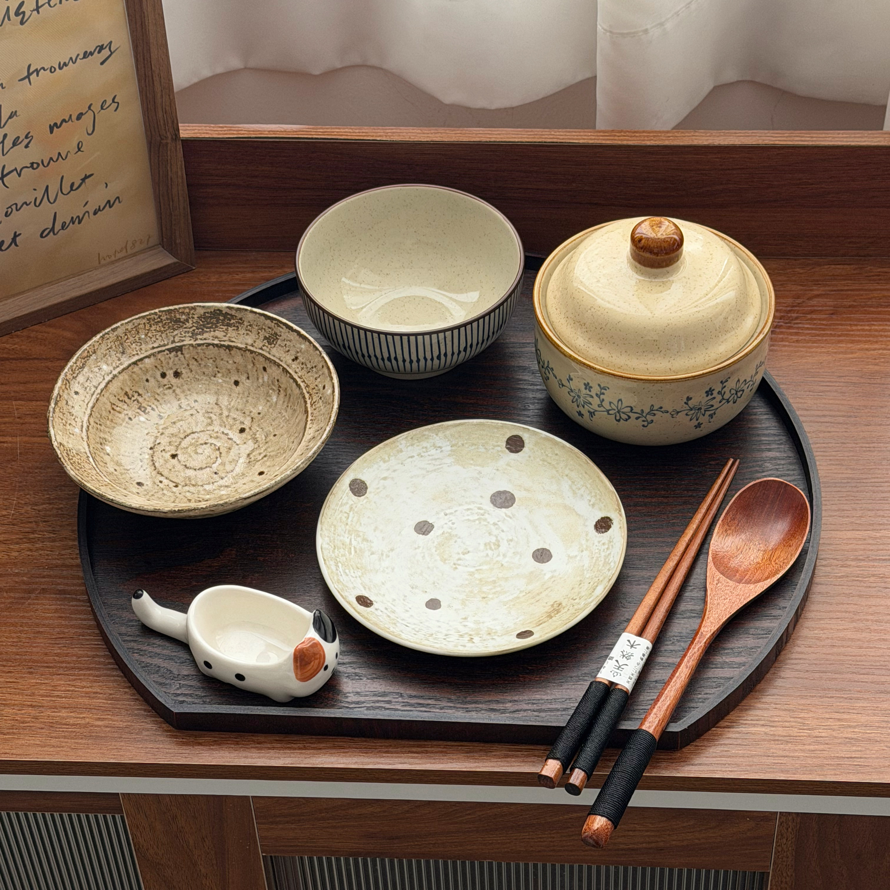 青花粗陶一人食月子餐餐具套装图片