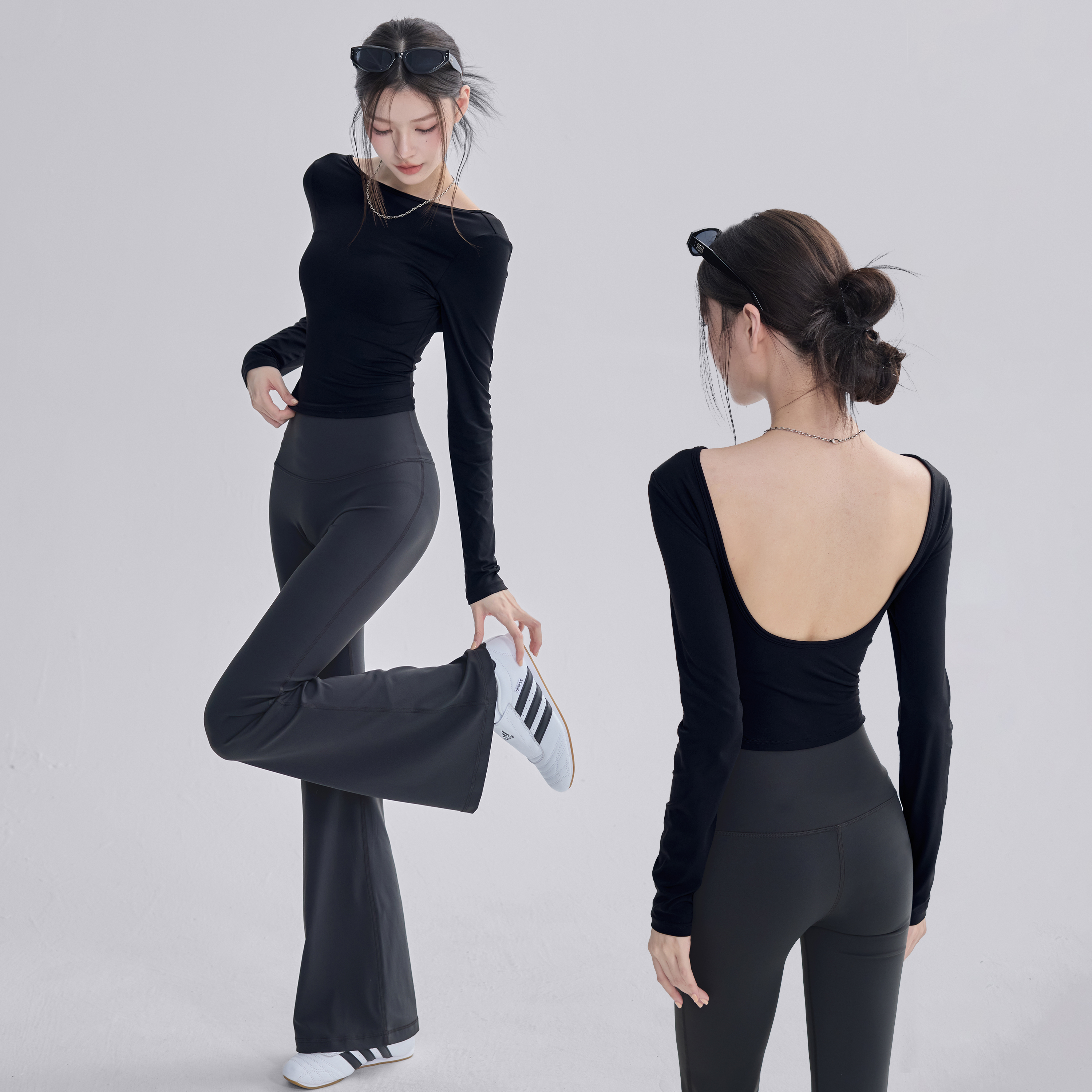 微喇瑜伽裤女高腰收腹普拉提运动长裤外穿紧身提臀显瘦健身喇叭裤