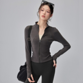 秋冬立领瑜伽服外套女德绒显瘦普拉提训练健身长袖 修身 运动上衣新