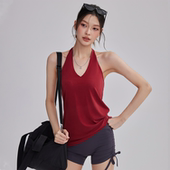 美背瑜伽服女外穿带胸垫法式 v领健身上衣普拉提训练挂脖运动背心