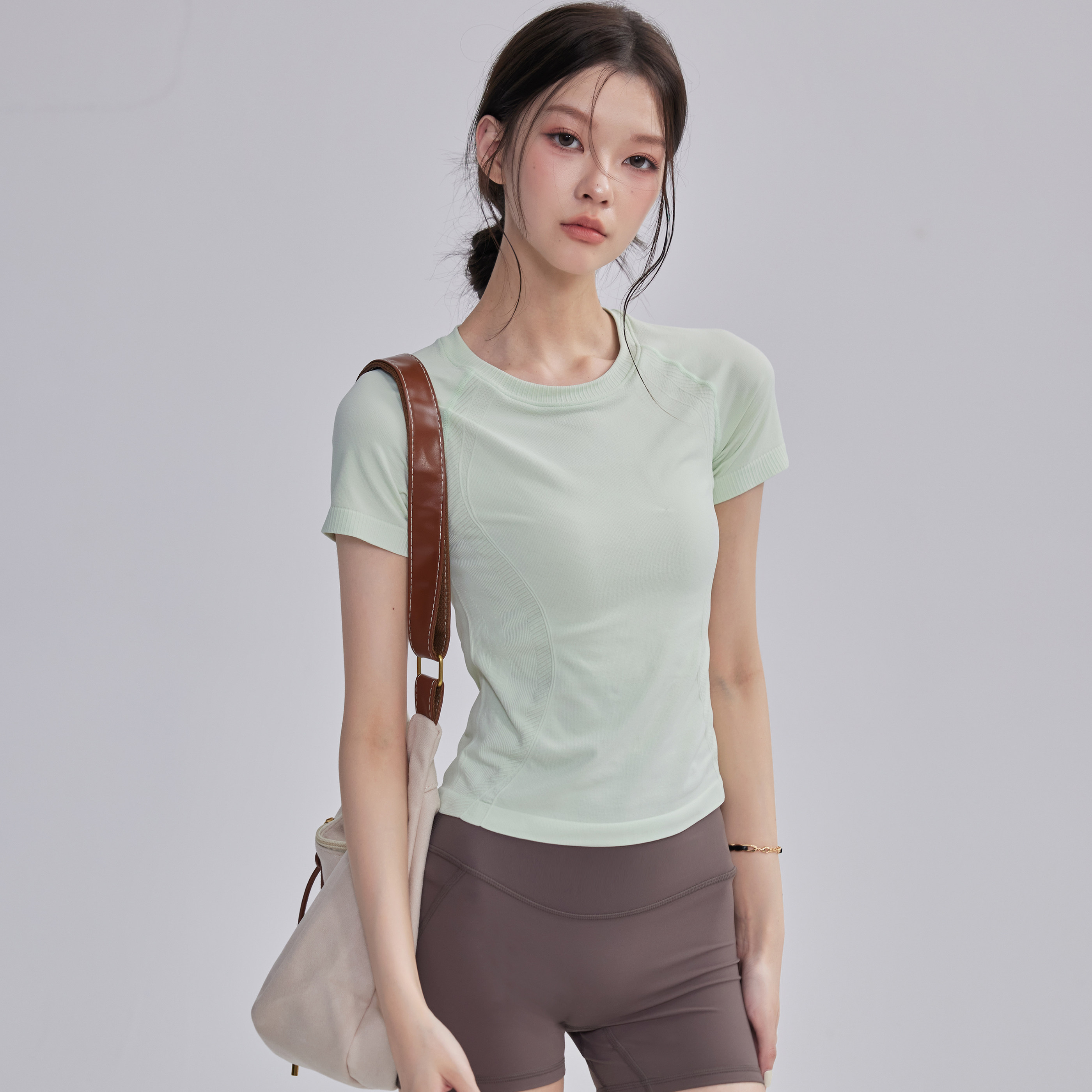 瑜伽服上衣女修身显瘦弹力运动短袖夏季普拉提跑步健身圆领T恤薄