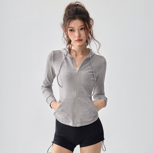 连帽瑜伽服外套女修身显瘦健身拉链上衣普拉提训练跑步运动开衫秋