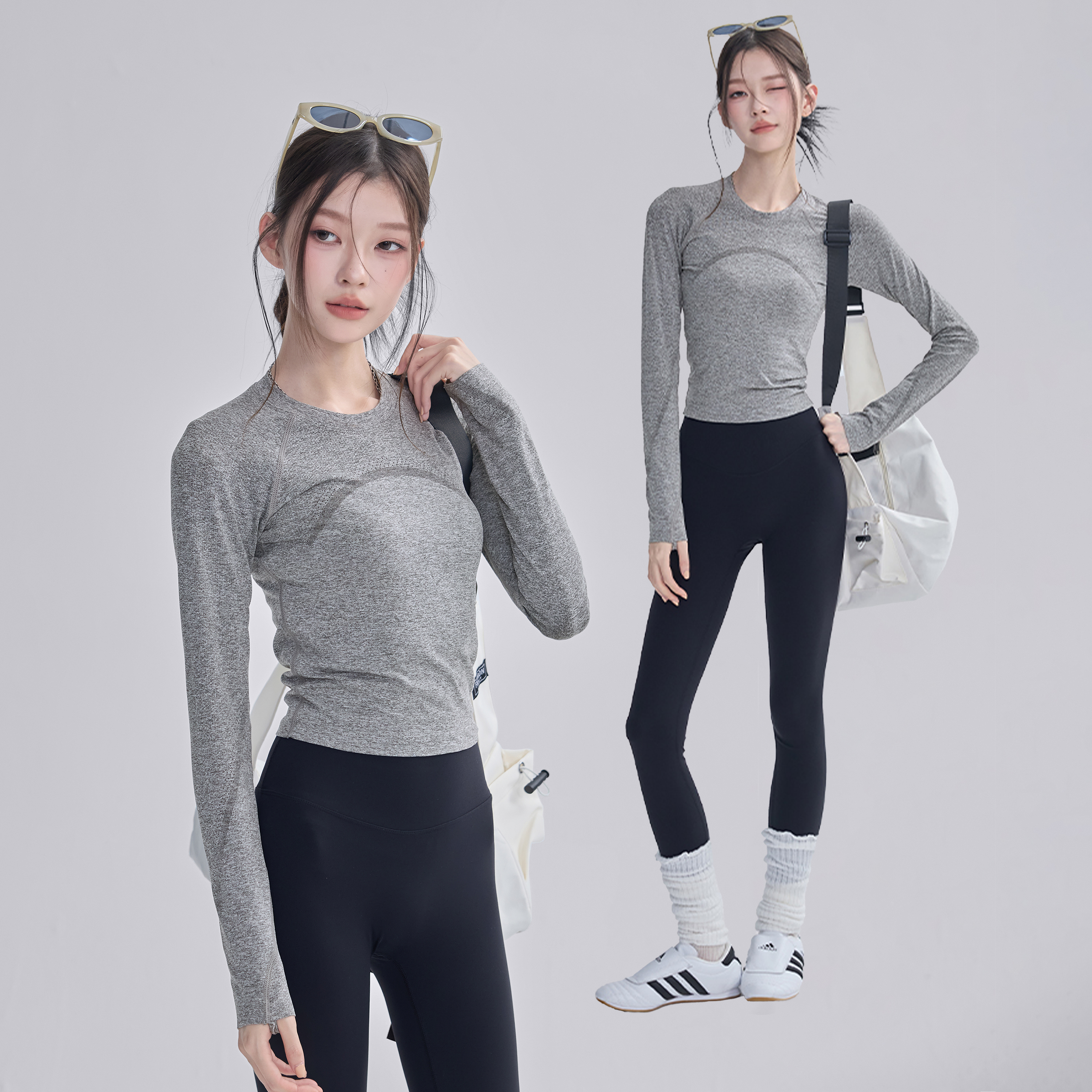 2025新款瑜伽服女正肩紧身显瘦长袖弹力健身跑步运动上衣T恤初秋