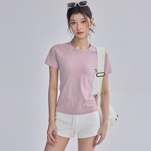 瑜伽服女速干透气健身运动短袖圆领弹力跑步T恤普拉提修身上衣夏