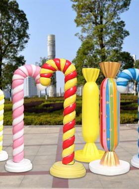 网红仿真糖果摆件玻璃钢棒棒糖雕塑道具户外景观园林景观落地小品