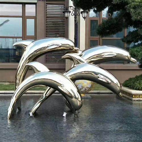 不锈钢镂空鲸鱼雕塑定制户外大型金属镜面海豚发光鲲鹏鱼水景摆件