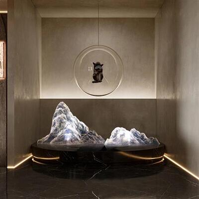 透明树脂假山金箔摆件会所售楼处别墅桌面装饰软装山形雕塑装饰品
