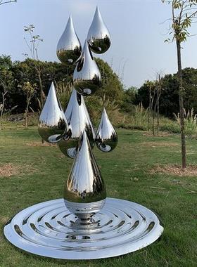 不锈钢水滴雕塑造型轻奢摆件酒店大堂室内吊顶悬挂镜面金属装饰品