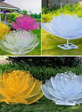 户外仿真不锈钢镂空花朵雕塑庭院售楼公园林草坪发光植物景观摆件