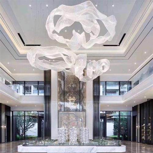 售楼部水晶飘带吊灯波浪宴会厅酒店大堂商场挑空艺术异形造型吊灯
