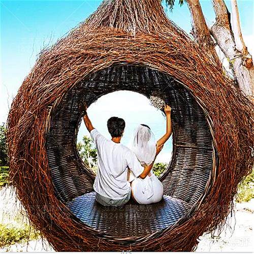 仿真绿雕景区大型景观网红打卡鸟巢秋千雕塑公园动物卡通造型工艺