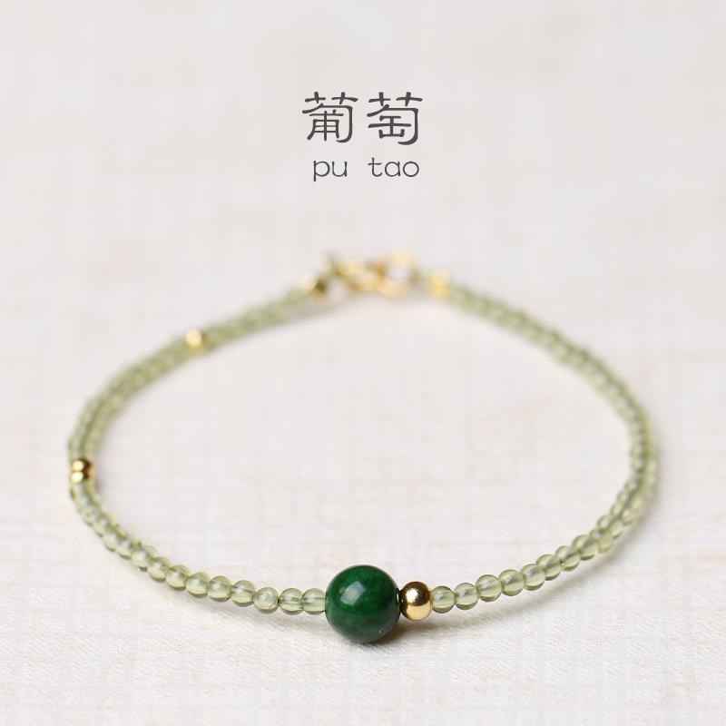 Olivine August Birthstone Leo lucky crystal 14K Gold very fine fresh green bracelet womens Mini summer