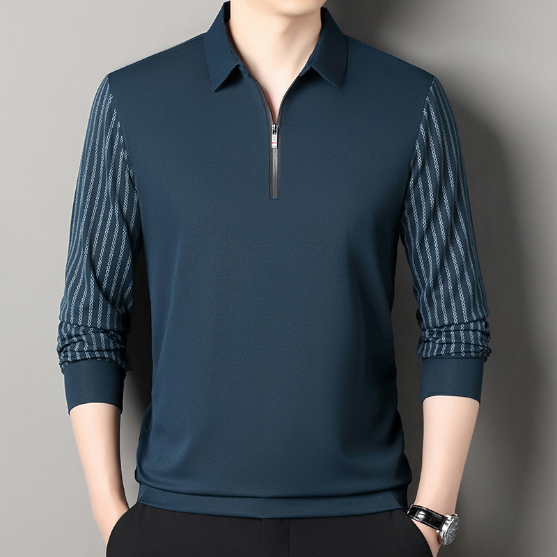 秋季男士翻领半拉链卫衣高弹抗皱新款休闲宽松长袖t恤上衣男