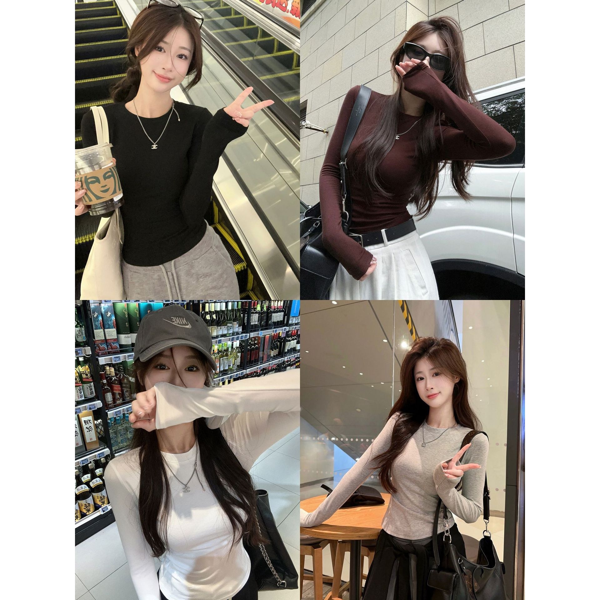 掐腰修身女装长袖2025新款辣妹T恤女春秋纯色显瘦百搭打底衫上衣