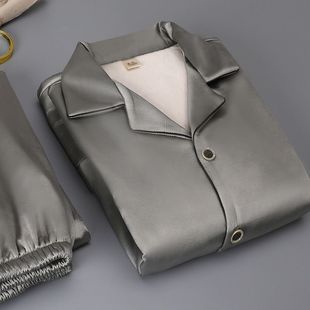 睡衣男秋冬季冰丝长袖家居服加绒加厚高级感仿真丝绸缎套装可外穿