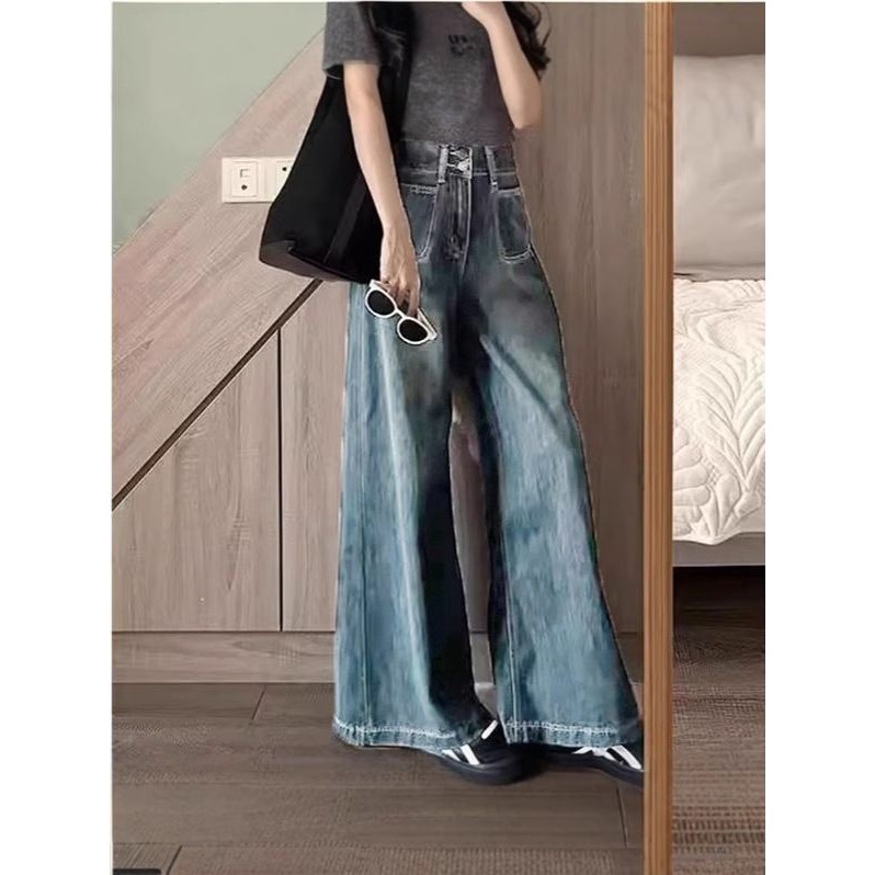 高腰牛仔阔腿裤女秋冬年新款显瘦宽松小个子垂感拖地直筒裤子,女装/女士精品,大码裤装,淘宝优惠券,粉丝福利购,淘宝优惠卷