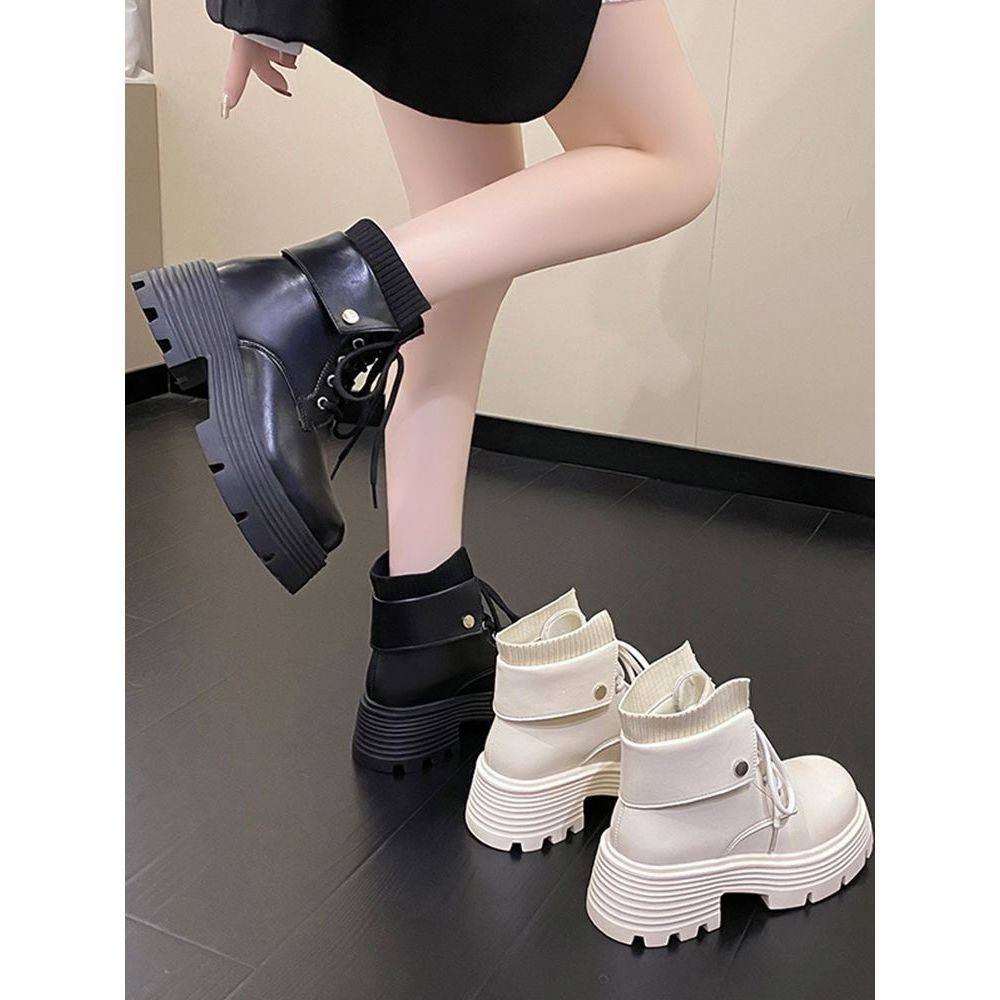 英伦风复古马丁靴女年秋冬新款炸街黑色厚底增高短靴ins,童鞋/婴儿鞋/亲子鞋,皮靴,淘宝优惠券,粉丝福利购,淘宝优惠卷