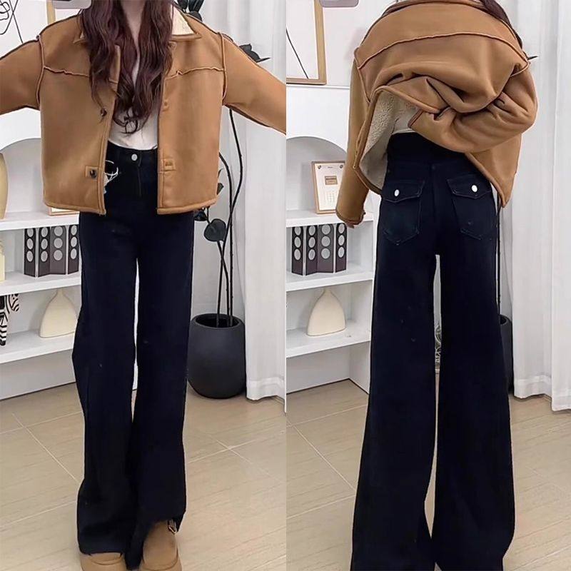 流行黑色阔腿牛仔裤女2025年秋冬新款大码高腰显瘦直筒裤长裤,女装/女士精品,大码裤装,淘宝优惠券,粉丝福利购,淘宝优惠卷