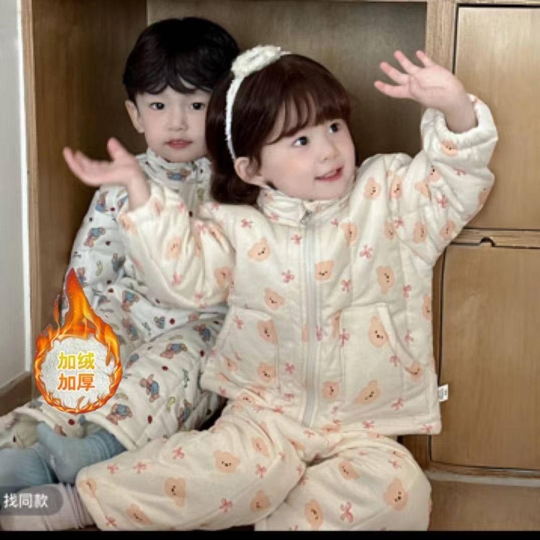 儿童睡衣冬季夹棉加厚男童保暖宝宝加绒三层女童家居服两件套套装,童装/婴儿装/亲子装,家居服套装,淘宝优惠券,粉丝福利购,淘宝优惠卷