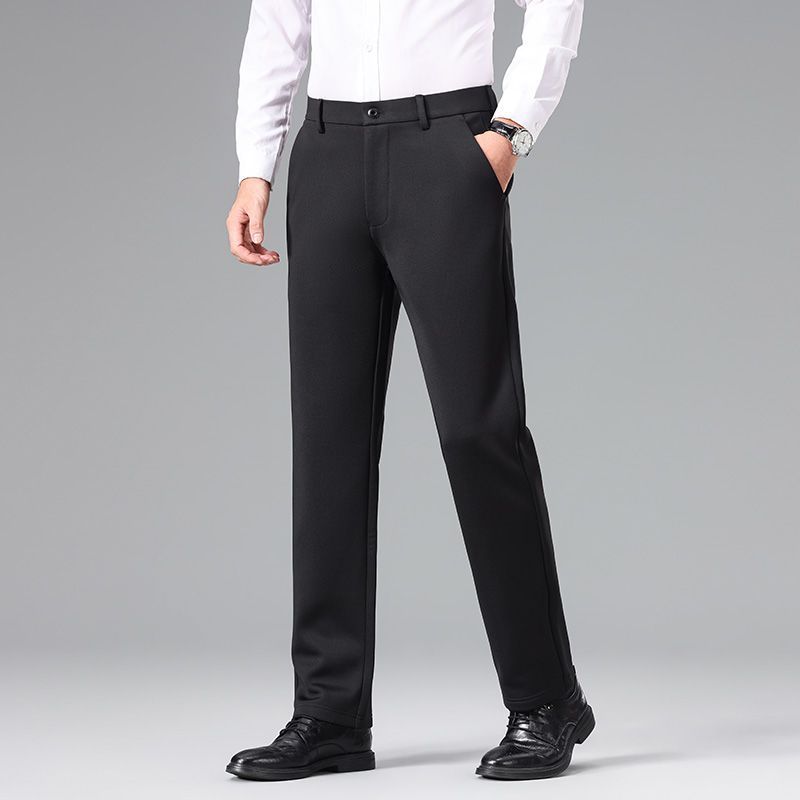 秋冬加绒加厚职业正装西裤直筒商务休闲黑色中年男西装裤高腰长裤