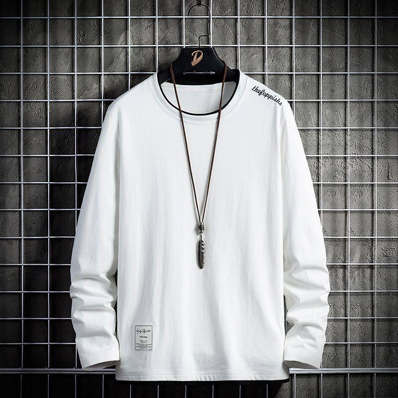 2025新款春秋季长袖t恤男韩版潮流纯棉帅气青少年学生衣服打底衫