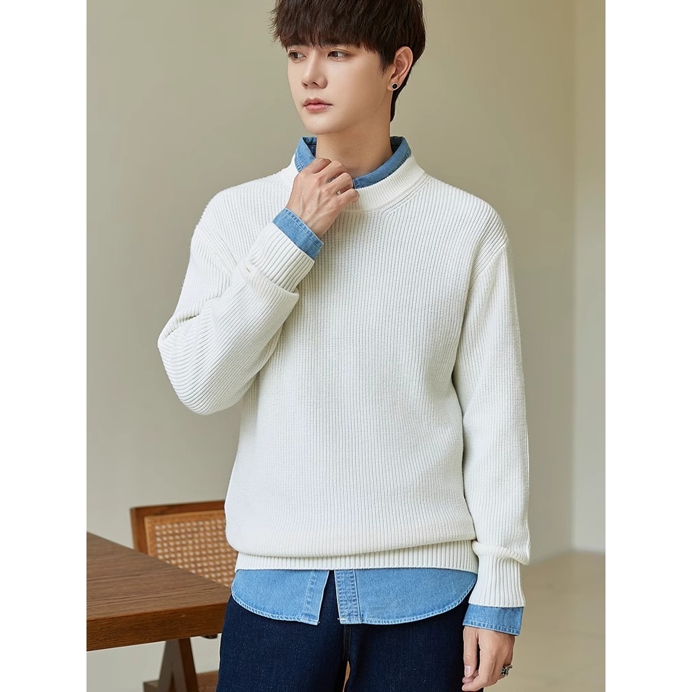 圆领毛衣男加厚纯色打底衫内搭针织衫男士秋冬上衣羊毛衫加厚保暖