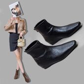 新款 6952法式 气质保暖切尔西靴女2026冬季 英伦低跟方头瘦瘦短靴