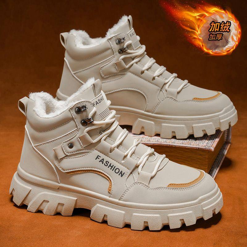 高帮鞋男款冬季2025新款男士厚底防滑马丁靴加绒棉鞋雪地工装靴子