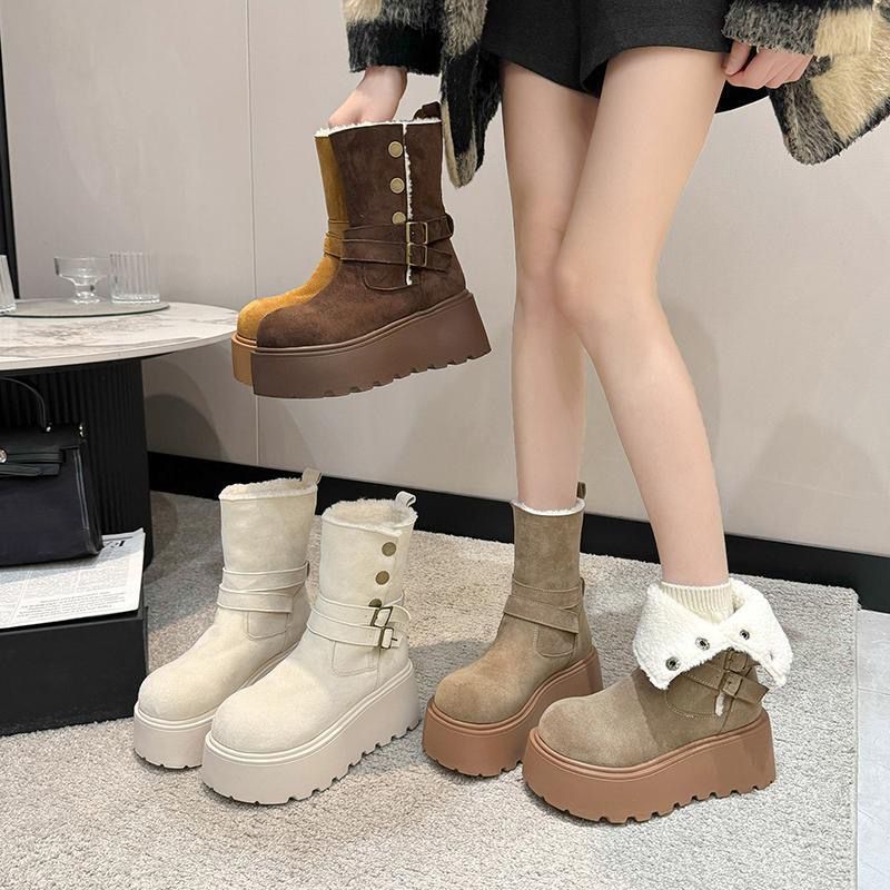 休闲厚底两穿雪地靴女2025秋冬季新款时尚百搭加绒舒适中筒靴子女