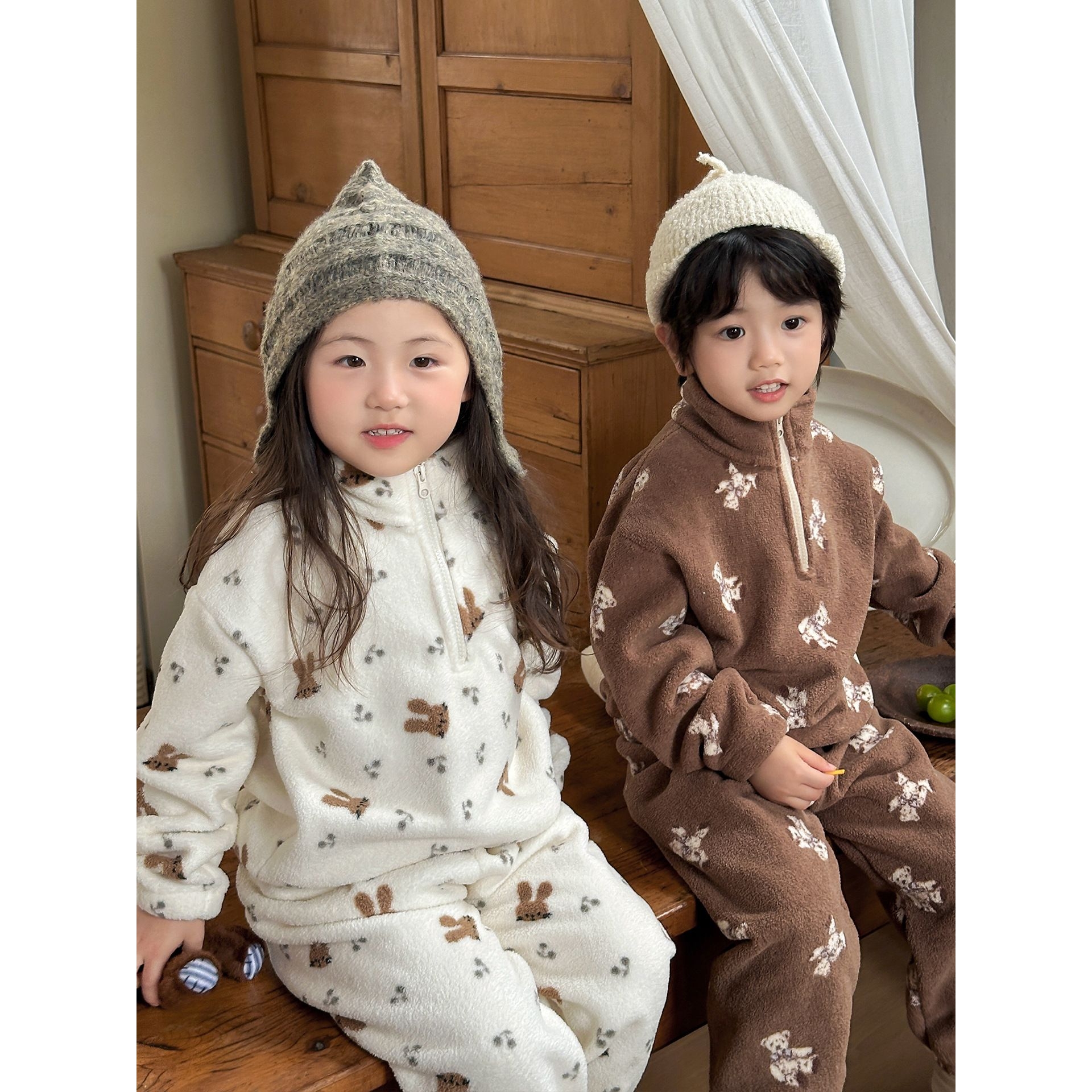 儿童睡衣男童珊瑚绒秋冬季加绒加厚女孩2025新款法兰绒宝宝家居服