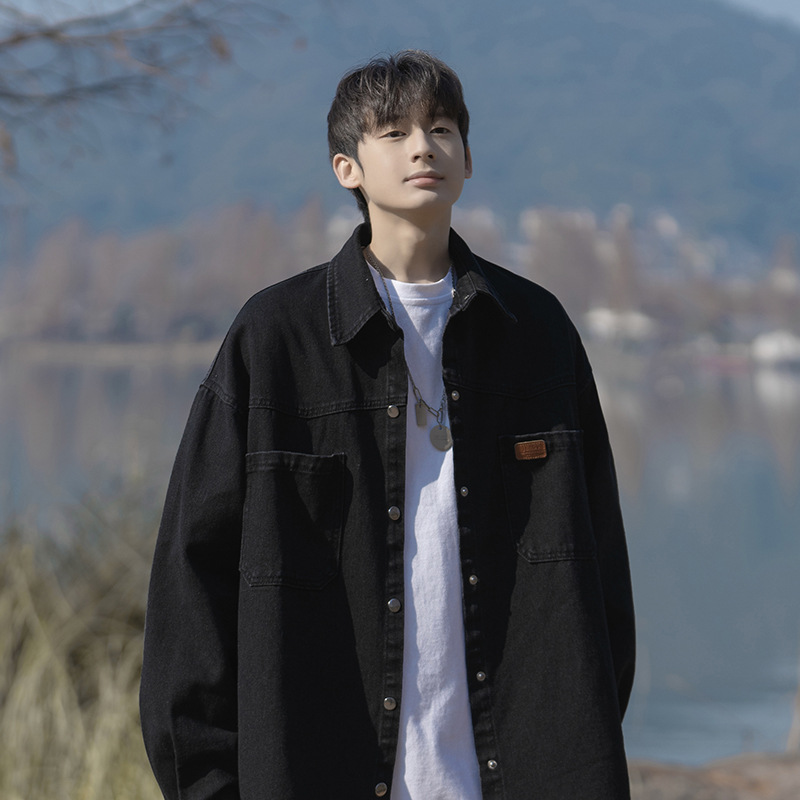 美式复古牛仔长袖衬衫男春季休闲百搭外套港风潮流休闲宽松上衣服