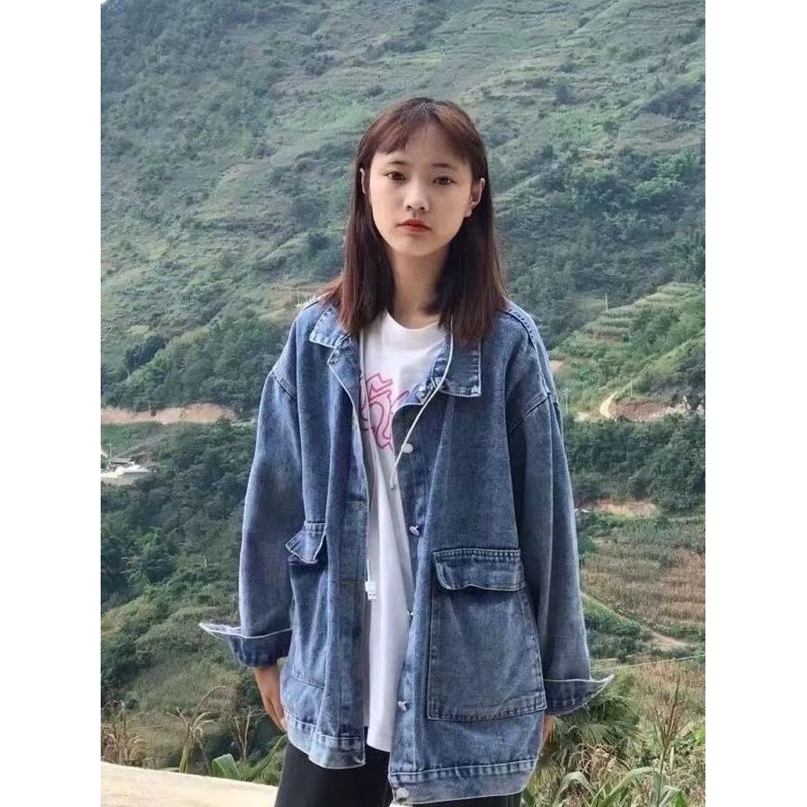 牛仔外套女春秋新款韩版潮流宽松百搭港风ins网红工装夹克短外套