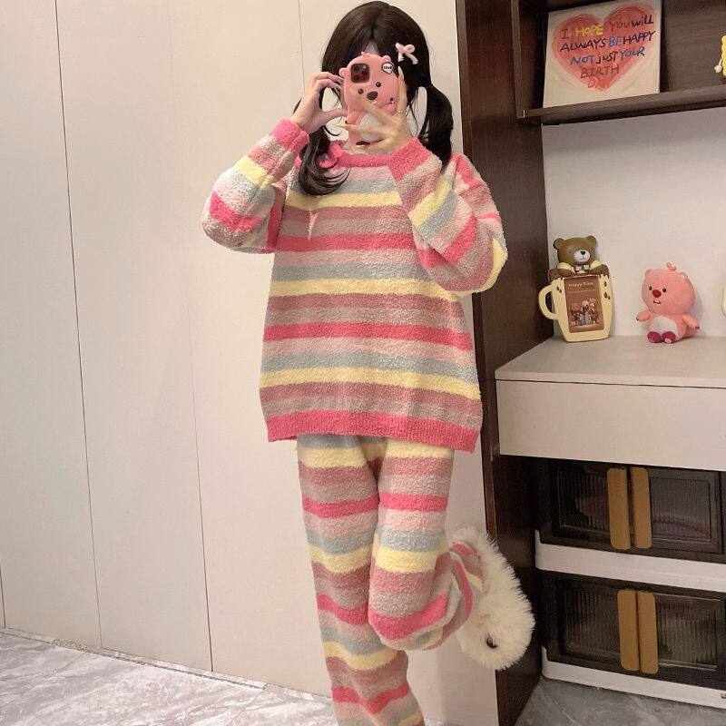 睡衣女秋冬季加绒加厚甜美网红风小个子珊瑚绒保暖新款家居服