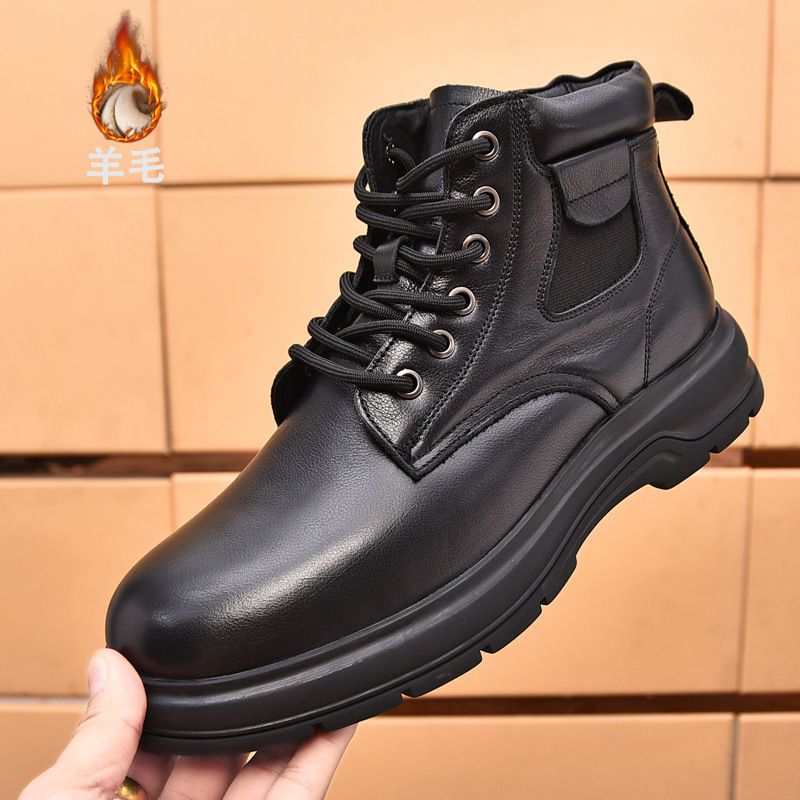 冬季男靴子保暖羊毛加厚皮毛一体真皮中帮橡胶棉鞋防滑男士雪地靴
