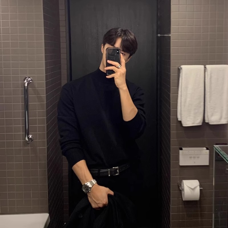 德绒半高领打底衫男春秋配大衣西装内搭上衣成熟稳重男装长袖t恤