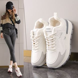 低帮皮面运动鞋女加绒新款冬季防滑软底休闲保暖学生二棉鞋