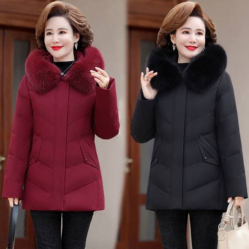 品牌中老年妈妈装羽绒服女新款中长款时尚大毛领奶奶冬装保暖外套