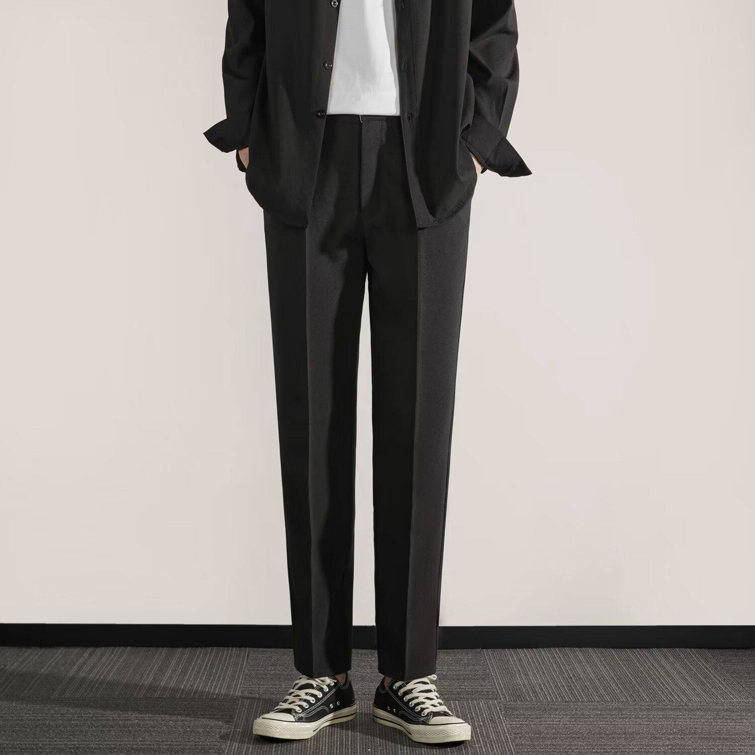 秋冬九分西装男士长裤子垂感小脚休闲修身直筒百搭厚款小西裤男潮