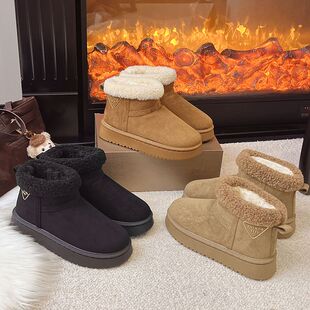 厚底雪地靴女2025冬季新款丑萌大头加绒加厚棉鞋保暖面包棉靴