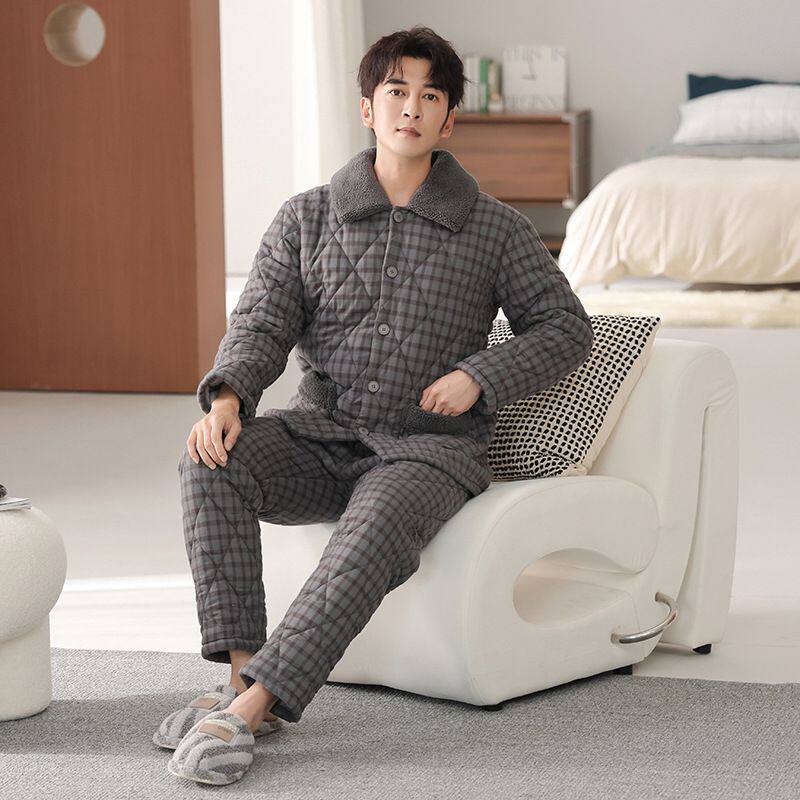 2025新款睡衣男冬梭织纯棉夹棉加厚加绒珊瑚绒秋冬男士家居服套装