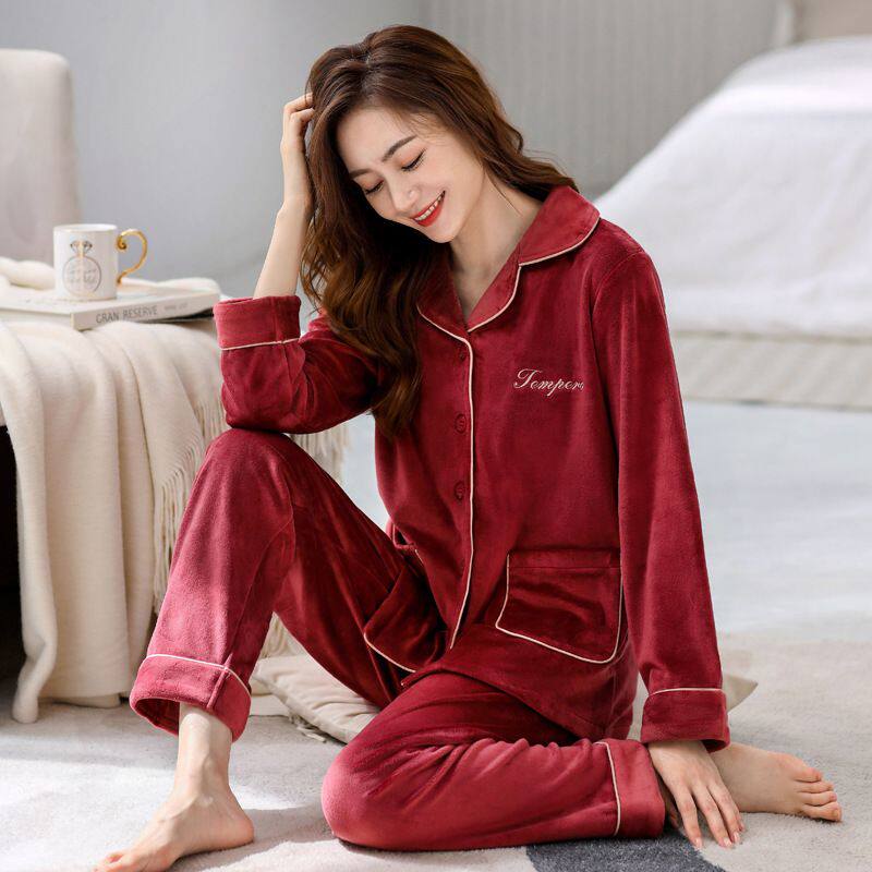 海岛绒睡衣女春秋加厚加绒保暖珊瑚绒法兰绒秋冬季薄绒家居服套装