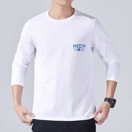 秋季新款印花长袖T恤男圆领直筒长袖打底衫运动休闲百搭上衣男