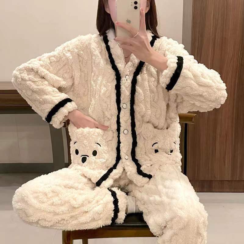 珊瑚绒睡衣女秋冬年新款长袖加厚加绒法兰绒冬季天家居服套装