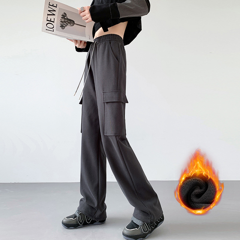 美式阔腿裤女2025秋冬新款休闲束脚卫裤宽松加绒加厚运动工装裤子