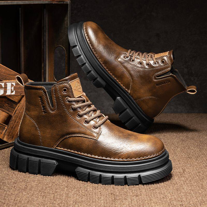 超纤皮面男士马丁靴秋冬季新款复古百搭运动休闲系带短靴旭恒5季