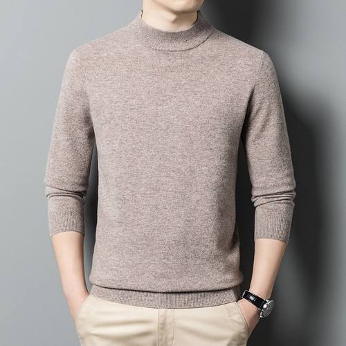 秋冬季羊毛衫男士纯色加厚半高领中年保暖休闲打底针织衫毛衣男装