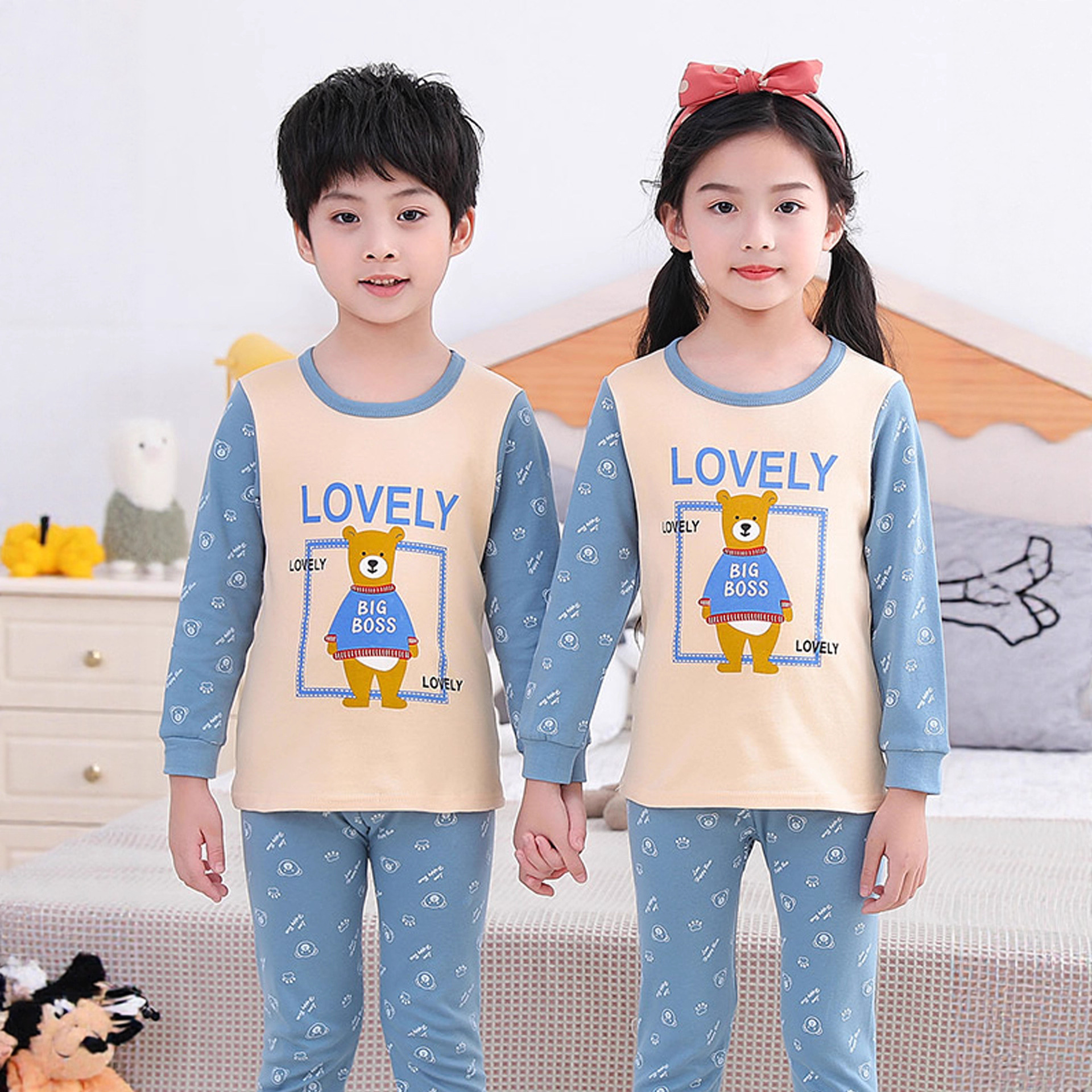 儿童睡衣纯棉衬衣线裤男童保暖内衣女童宝宝秋衣秋裤中小童棉毛衫