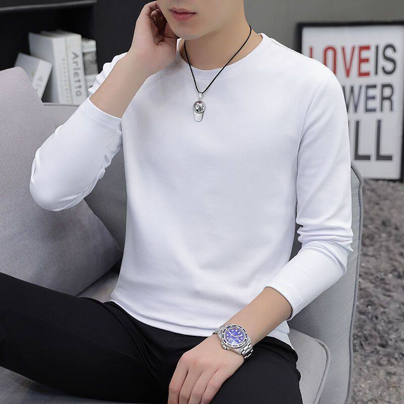 打底衫男长袖T恤2025新款圆领纯色百搭白色内搭上衣服春秋季男装T